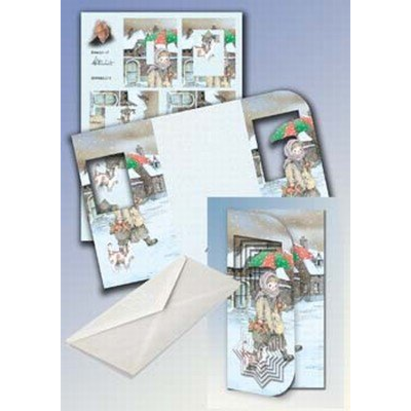 Kaartenpakket Staf Wesenbeek voor 5 kaarten Christmas Girl with dog (pakket/SWK80-011N)